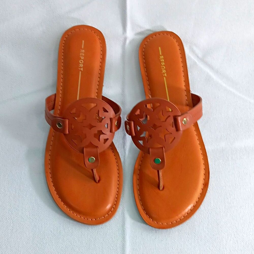Report Women's Brown Cut-Out Thong Slip On Flat Sandals Women's US 6.5
